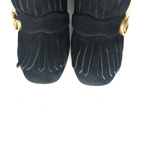 Gucci GG Marmont Fringe Black Suede Ankle Boots 36.5 - Picture 6 of 9